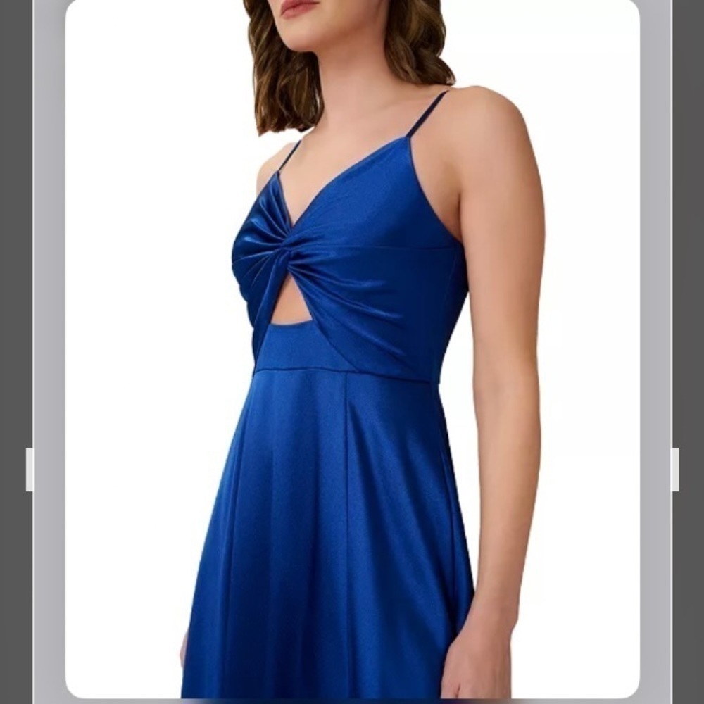 AIDAN BY AIDAN MATTOX Satin Twist-Front Cutout Gown in True Blue - Picture 3 of 4